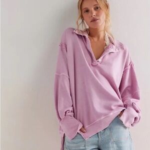 FREE PEOPLE we the free Camden Henley sweatshirt XS oversized dawn mauve
